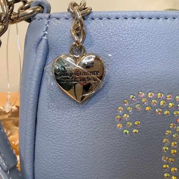 Juicy Couture Blue Rhinestone Logo Shoulder Bag Silver Hardware - Picture 2 of 6